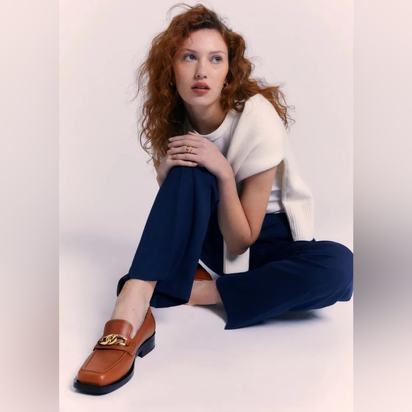 & Other Stories Leather Croc-Embossed Loafers with Gold Chain - Picture 4 of 11